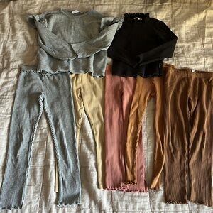 Zara + Catamini + H&M + Old Navy ribbed long sleeve shirts + leggings bundle
